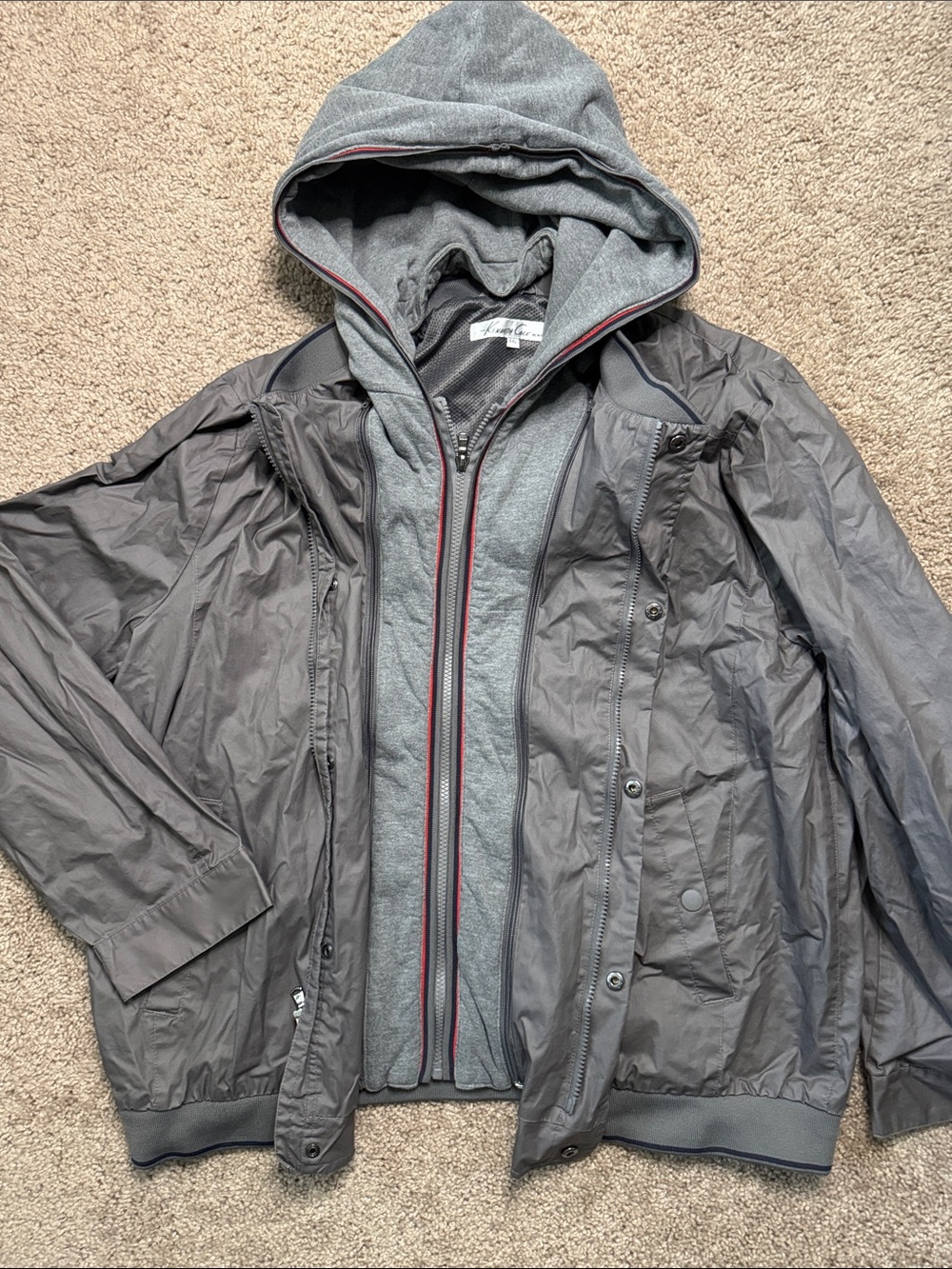 Kenneth Cole Men's Grey Hooded Raincoat with Inner Zip Layer